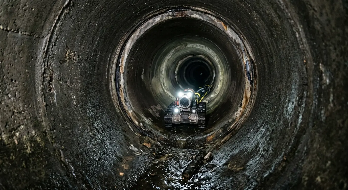 Robotic sewer camera inspecting pipe interior for Drain Snake Service in Seneca Falls
